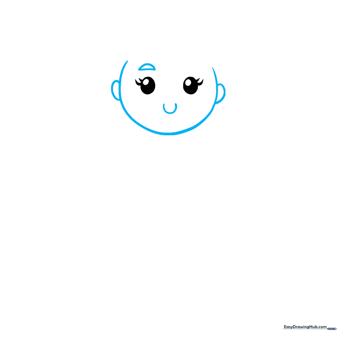 Princess face outline showing the chin, ears, smiling mouth, and arched eyebrow.