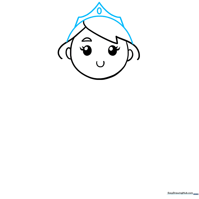 Princess wearing a crown with a central gemstone on top of her head.