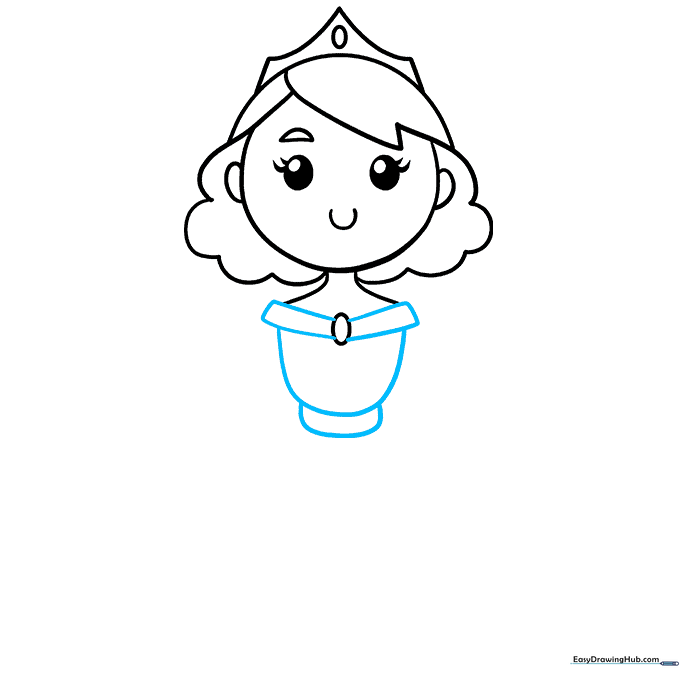 Princess torso outline showing the bodice, neckline, and belt area.