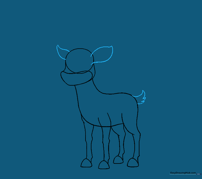Pointed ears and a fluffy tail added to the reindeer's head and body.