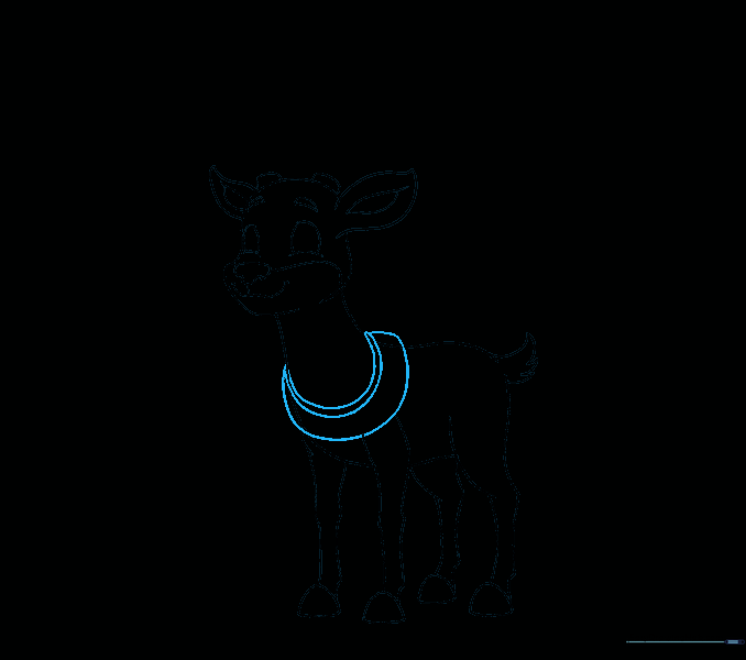 A harness drawn around the reindeer's neck with curved lines.