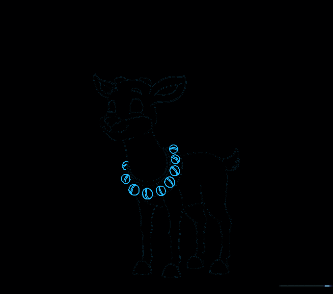 Jingle bells drawn as small circles along the reindeer's harness.