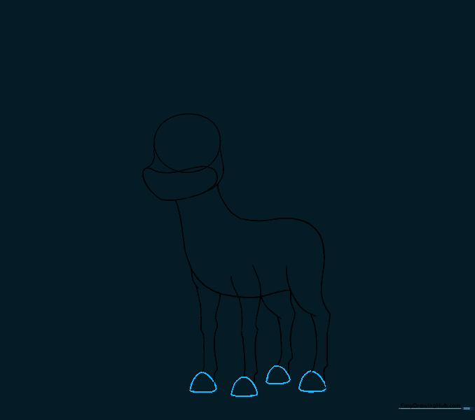 Rounded triangular hooves added to the bottom of each leg.