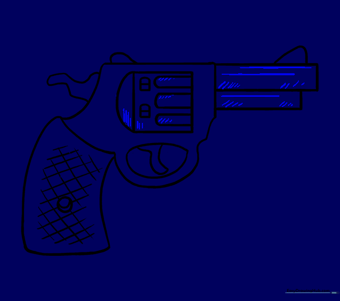 Adding final shading and barrel details to the revolver drawing.