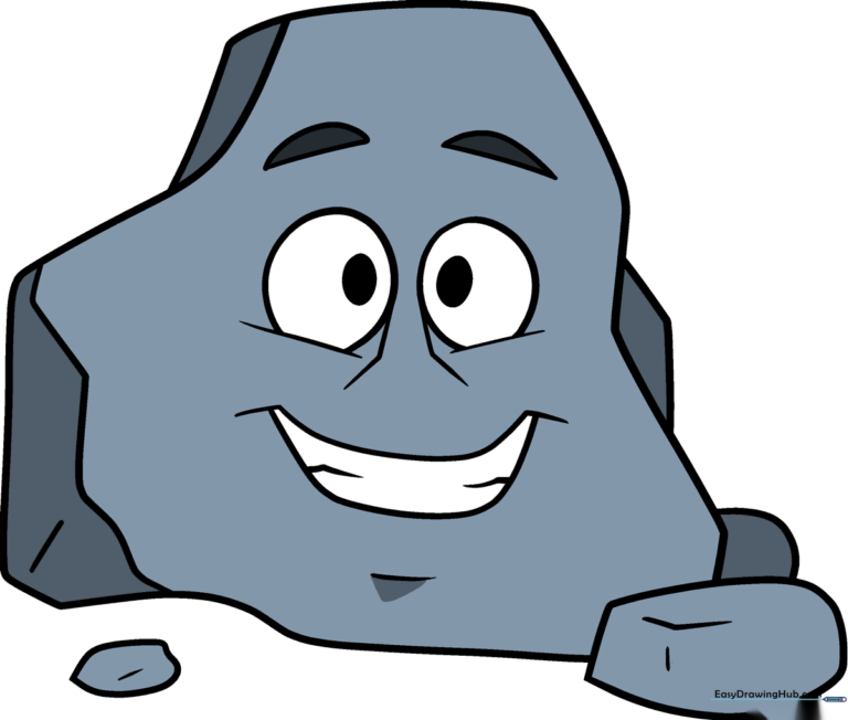 A friendly, smiling cartoon rock character, fully colored and ready for an adventure.