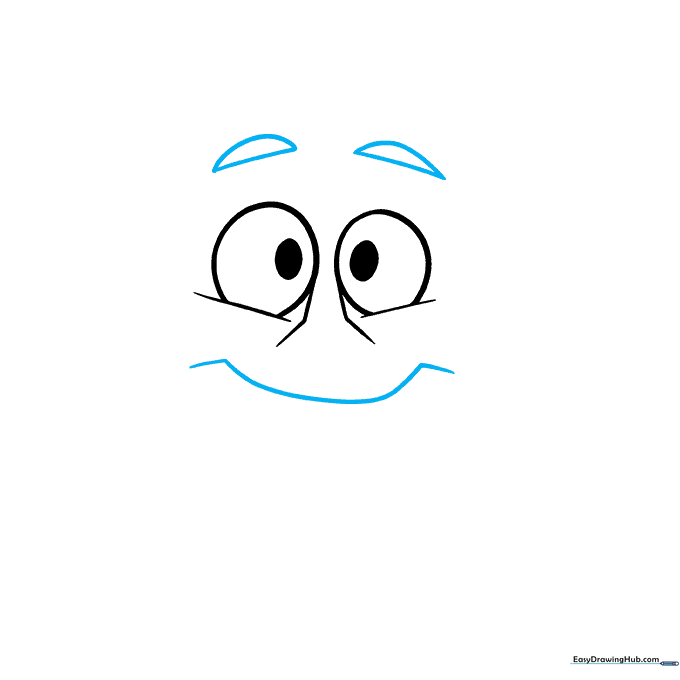 Cartoon rock face showing eyebrows and a wide, curved mouth line.