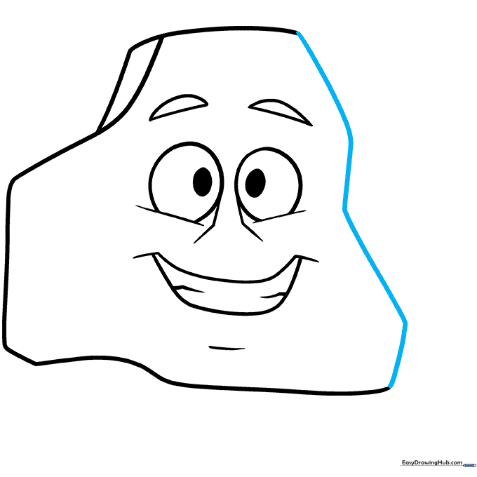 Completed outline of the cartoon rock.