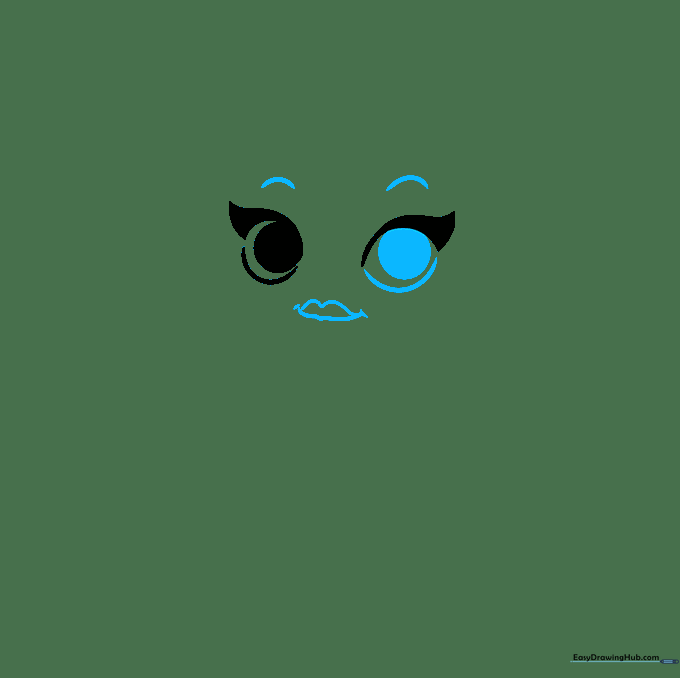 Cartoon rose face showing eyebrows and the top line of a smiling mouth.