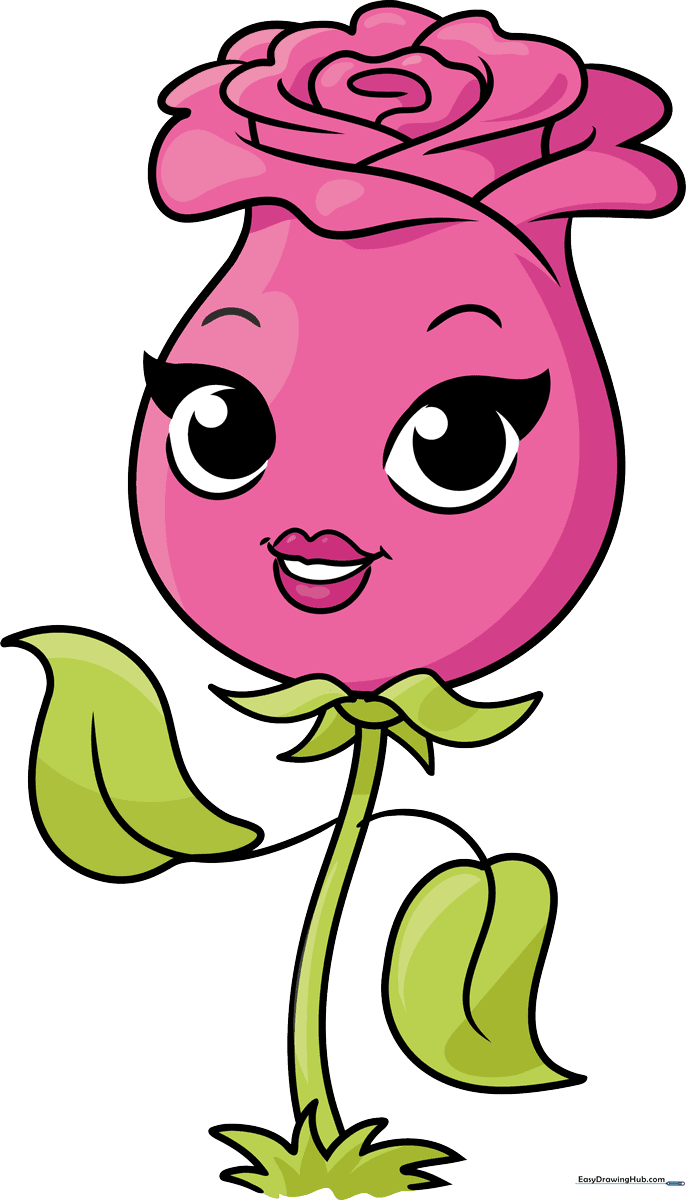 A vibrant, finished cartoon rose drawing, perfect for kids' art projects.