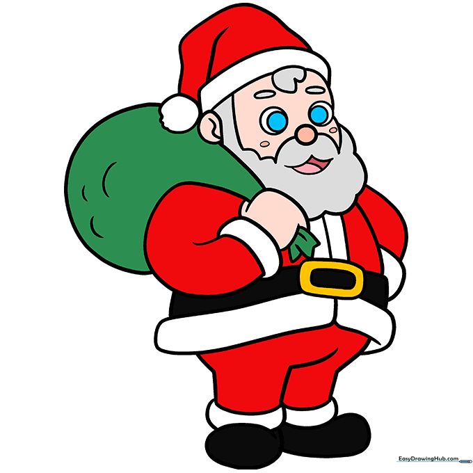 The finished, colored cartoon Santa Claus drawing.