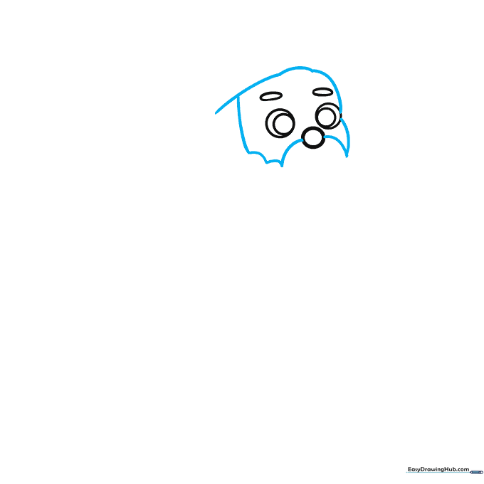 Drawing the outline of Santa's face using short, curved, cloud-like lines for the beard.
