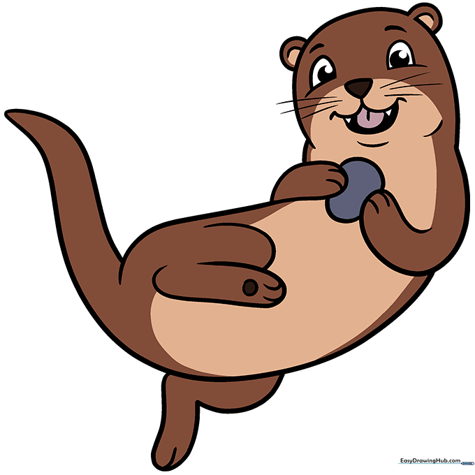 Finished cartoon sea otter drawing colored in shades of brown.