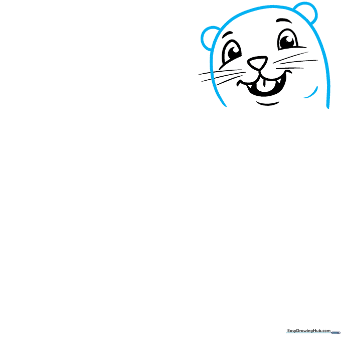 Outlining the head and adding small rounded ears to the sea otter sketch.