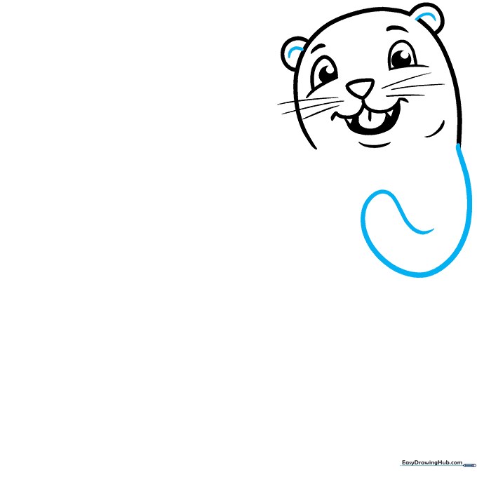 Adding interior ear details and the first arm of the cartoon sea otter.
