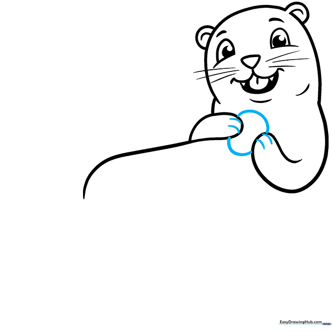 Drawing a small oval rock held between the sea otter's paws.