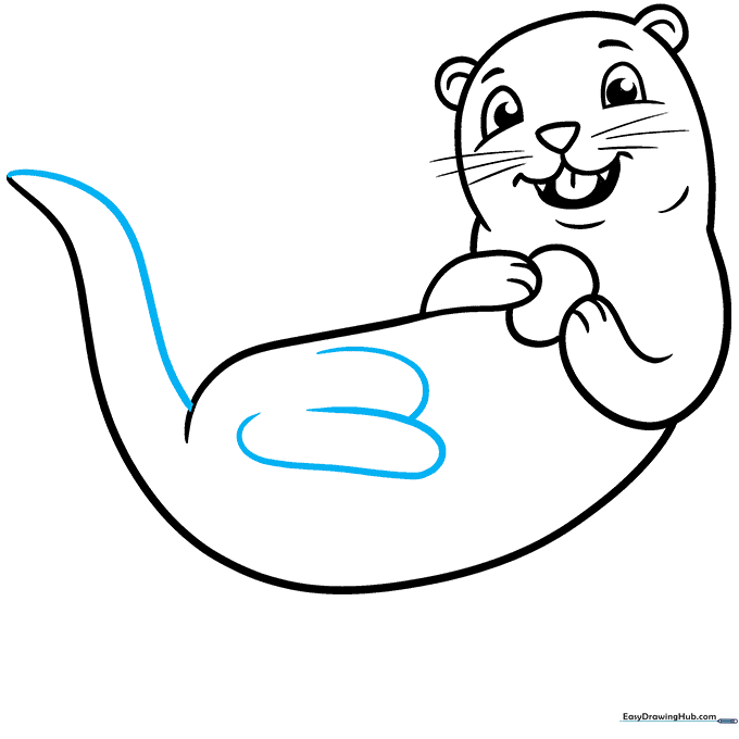 Finishing the tail and sketching the back leg of the cartoon sea otter.