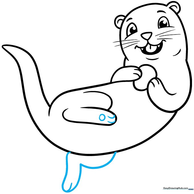 Detailing the feet and pads of the cartoon sea otter.