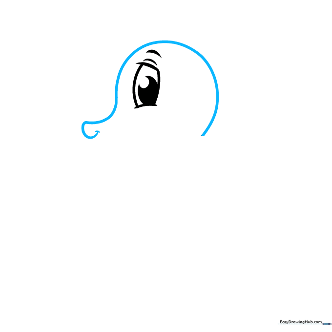 Outline of a seahorse head showing the snout and smiling mouth structure.