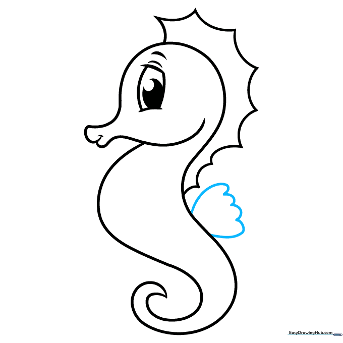 Adding a scalloped fin detail to the middle of the seahorse's back.