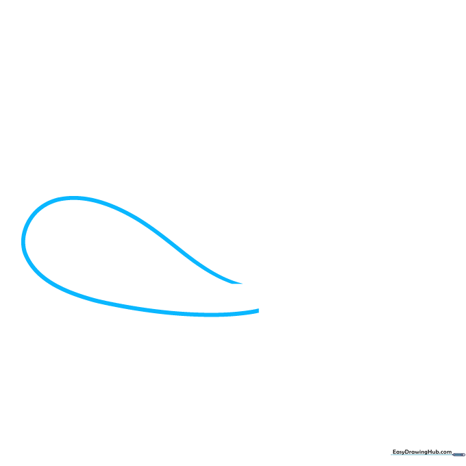 Pencil sketch showing the curved outline of a skateboard deck nose.