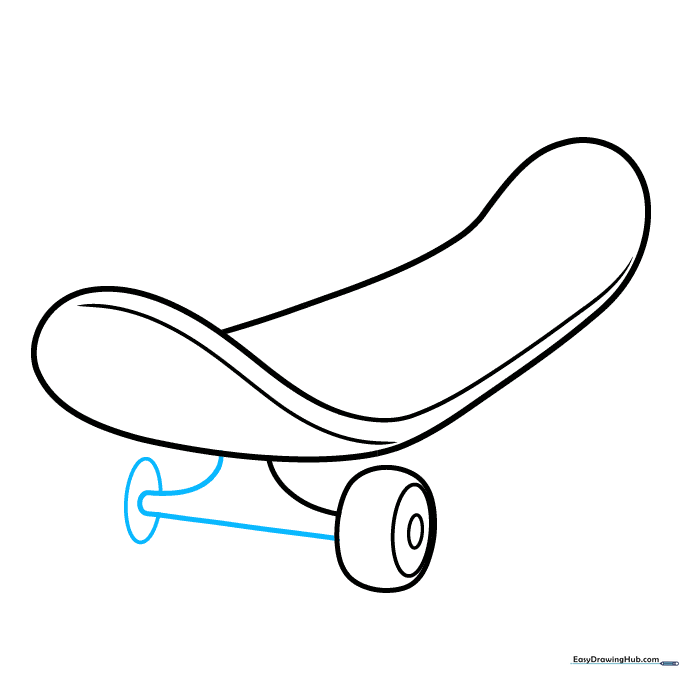 Drawing the skateboard truck and the second wheel.
