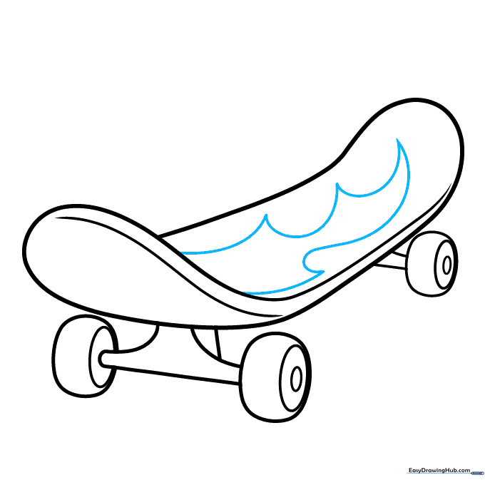 Adding flame designs to the top of the skateboard deck.