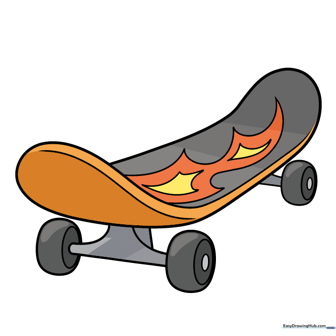 The final colored cartoon skateboard drawing.