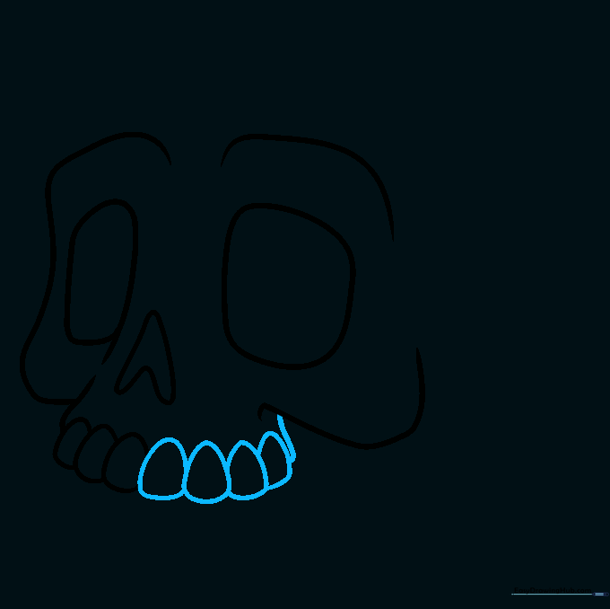 Completing the upper teeth and closing the jawline with a curved stroke.