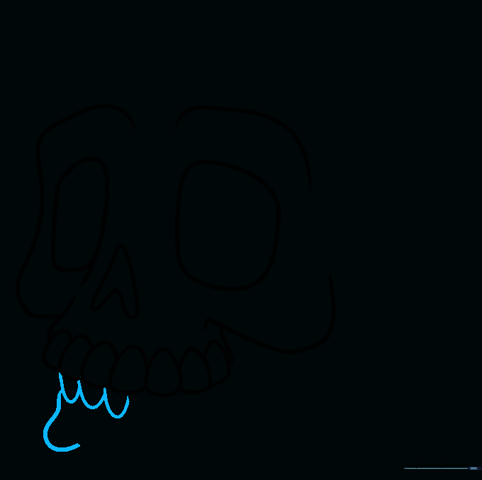 Outlining the lower jaw and starting the bottom row of teeth using U-shaped lines.