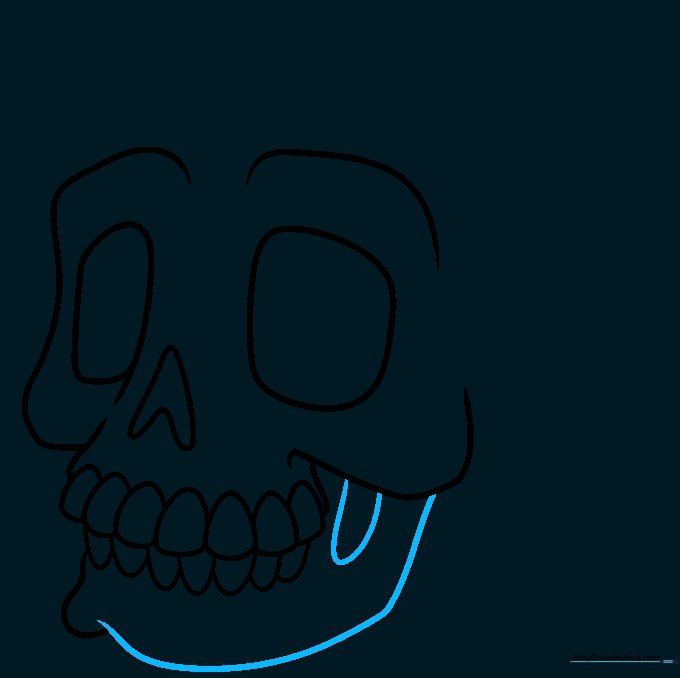 Closing the jawbone and defining the mouth opening with a bold U-shaped line.