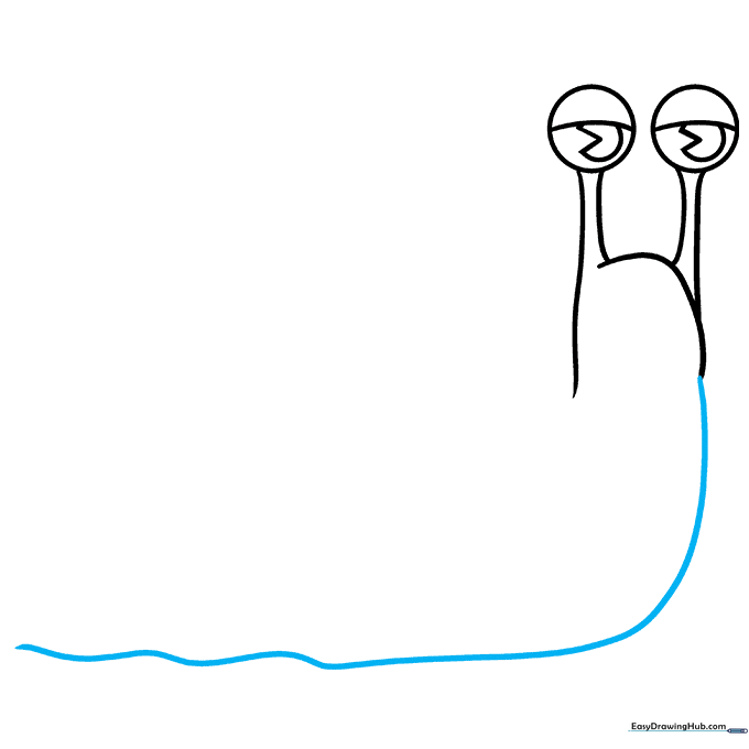 The snail's head and neck connected to a long, wavy base line representing the foot.