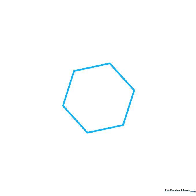 A light pencil-drawn hexagon centered on a white background, serving as the construction guide for a snowflake.