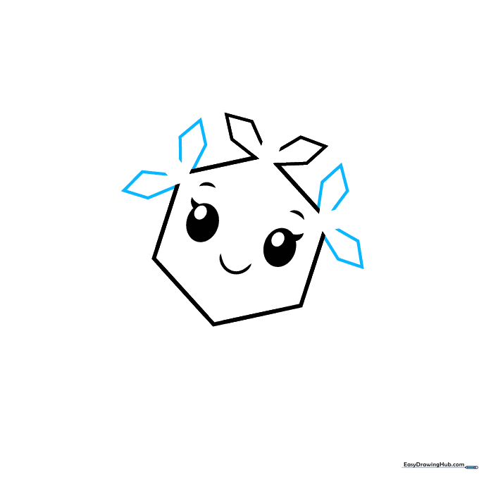 The snowflake drawing showing three arms forming from the central hexagon shape.