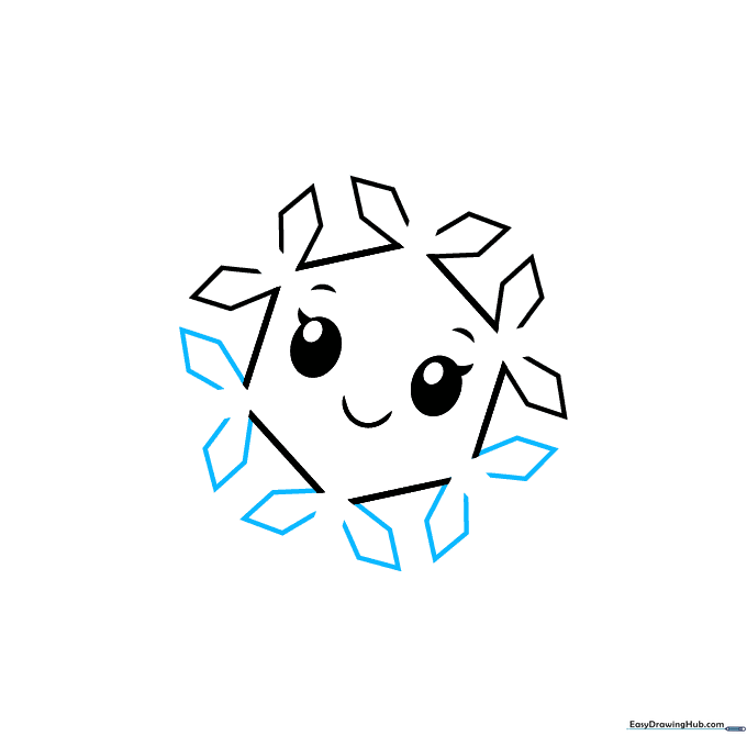 The snowflake now has six distinct arms radiating from the center.