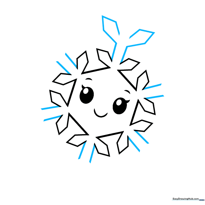 Detailed view of adding secondary crystal branches to the main arms of the snowflake.