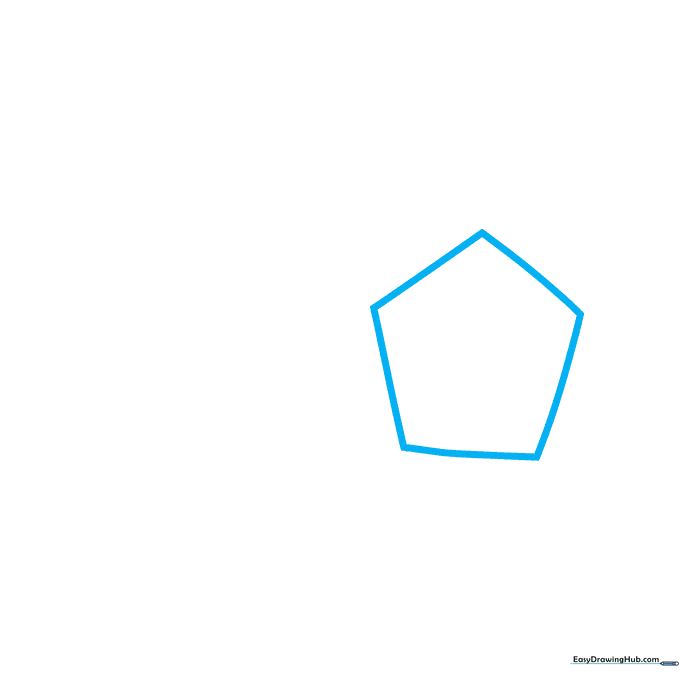 A single small pentagon drawn in the center of the paper as the starting point for a soccer ball.