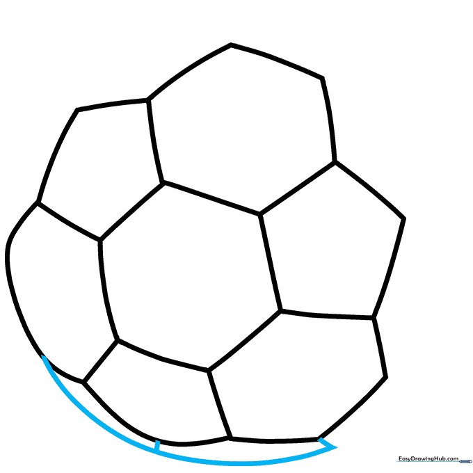 Drawing the bottom boundary of the soccer ball with curved lines.