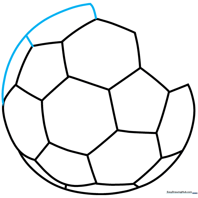 Adding the top segments of the soccer ball pattern.
