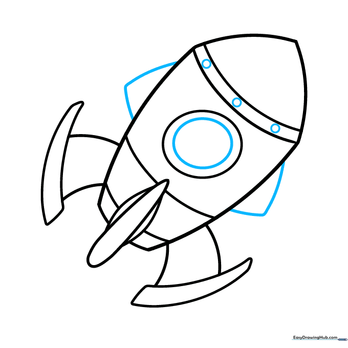 Adding window frame details and small circular bolt patterns to the spaceship.