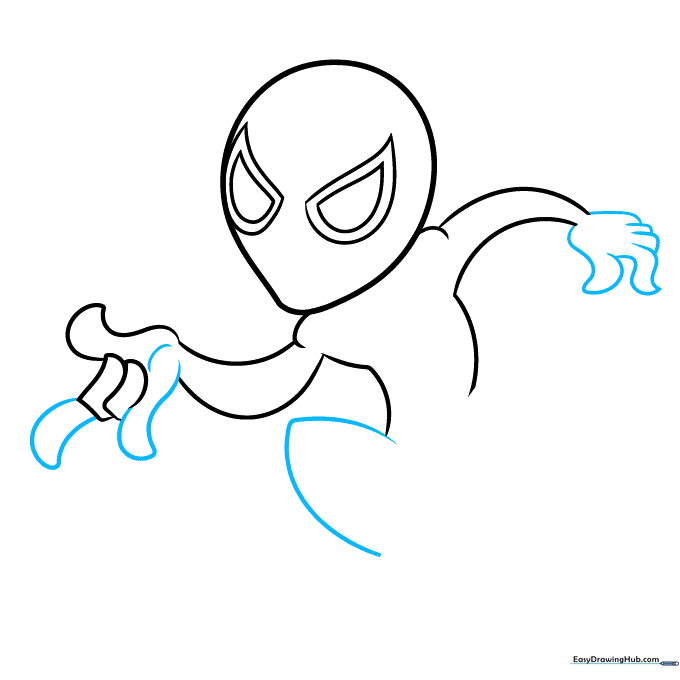 Detailed sketch of Spider-Man's hands showing finger placement and overlapping shapes.