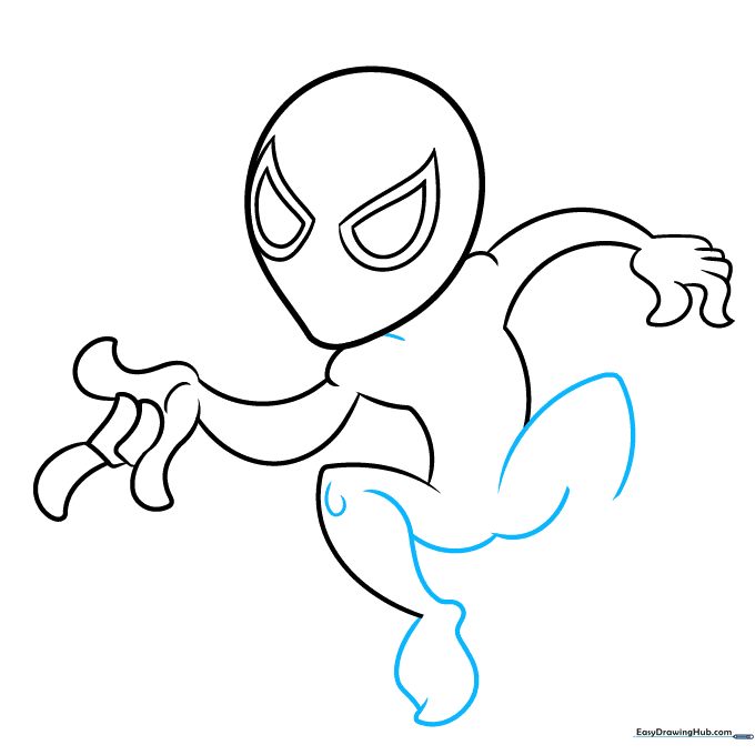 Construction lines for Spider-Man's legs and feet in a crouched position.