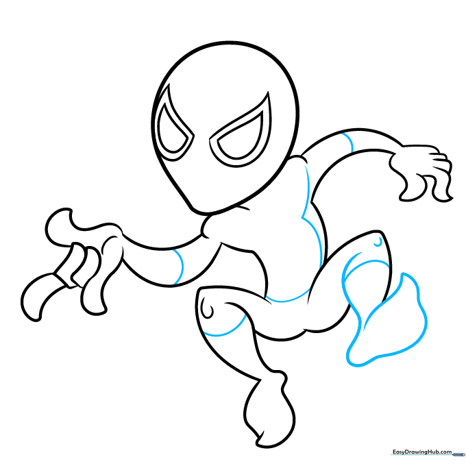 Refining the feet and adding muscle definition lines to the torso.