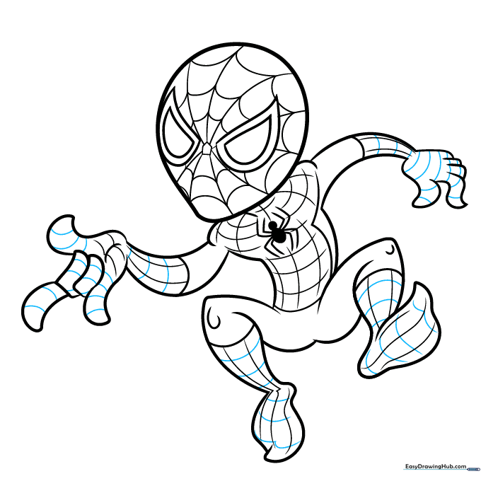 Final inked drawing of Spider-Man with clean lines and erased pencil marks.