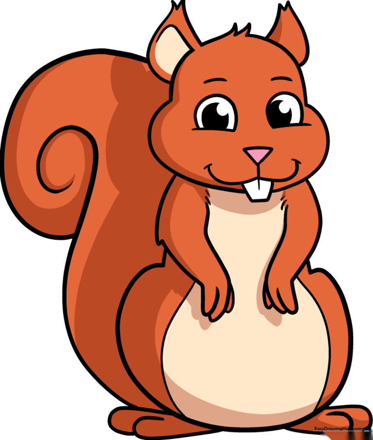 A friendly, finished cartoon squirrel drawing with a fluffy tail.