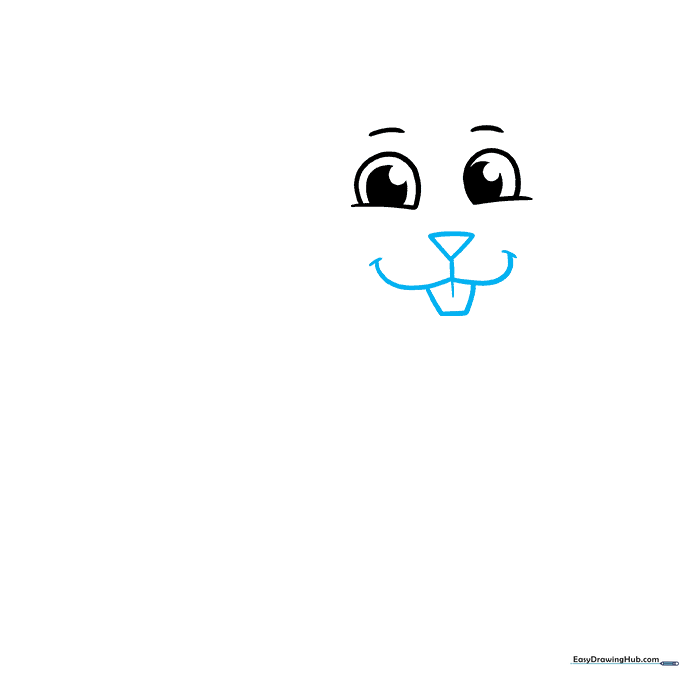 Drawing the squirrel's nose, mouth, and two large front teeth.