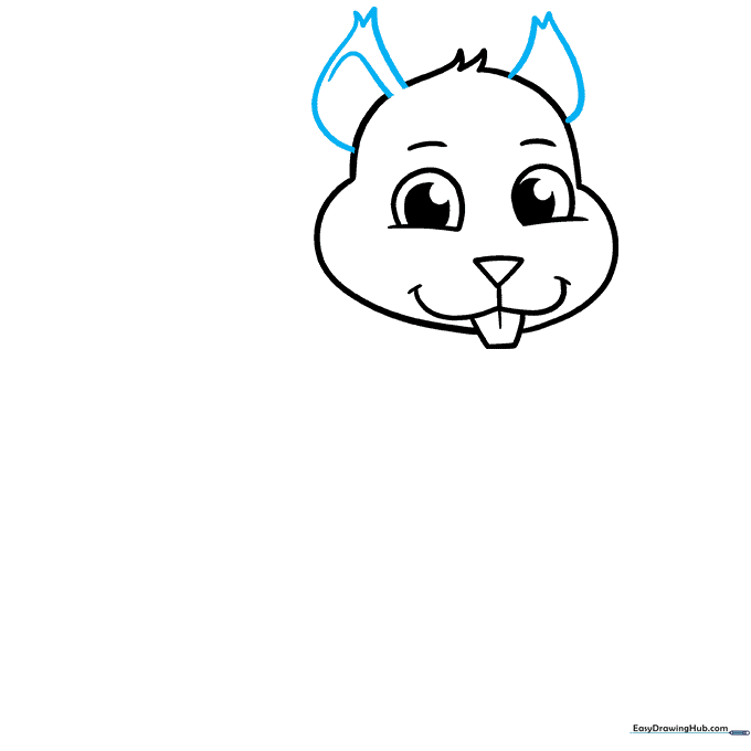 Adding two pointed, furry ears to the top of the squirrel's head.