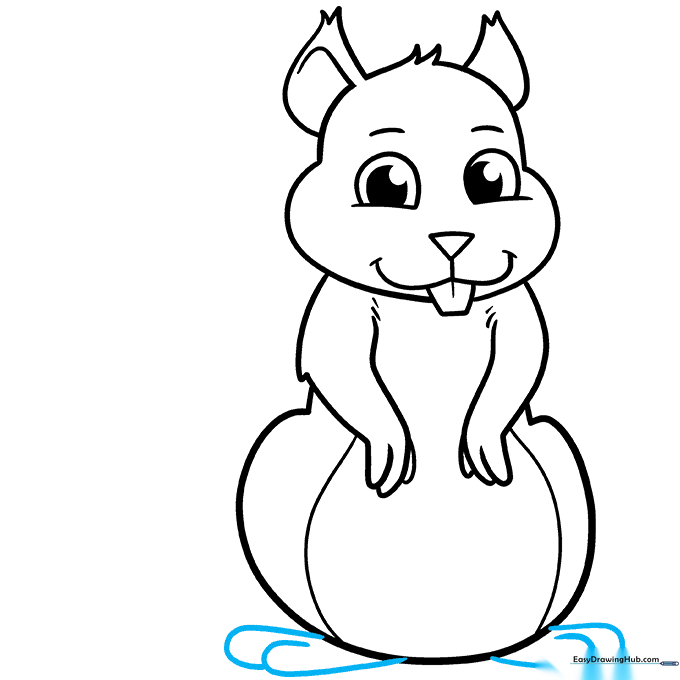 Adding the rear paws with toes indicated by small curved lines.