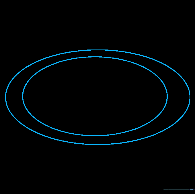 A pencil sketch of two concentric ovals forming a plate for a cartoon steak drawing.