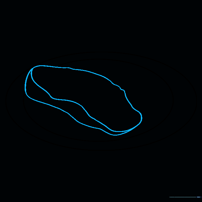 Drawing the irregular, wavy outline of a steak piece with a side curve for depth.