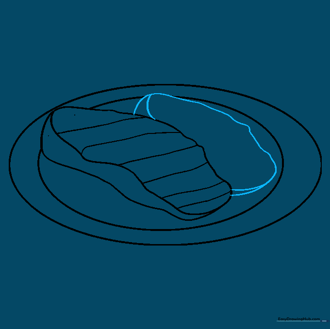 Sketching a second, smaller steak piece next to the first one on the plate.
